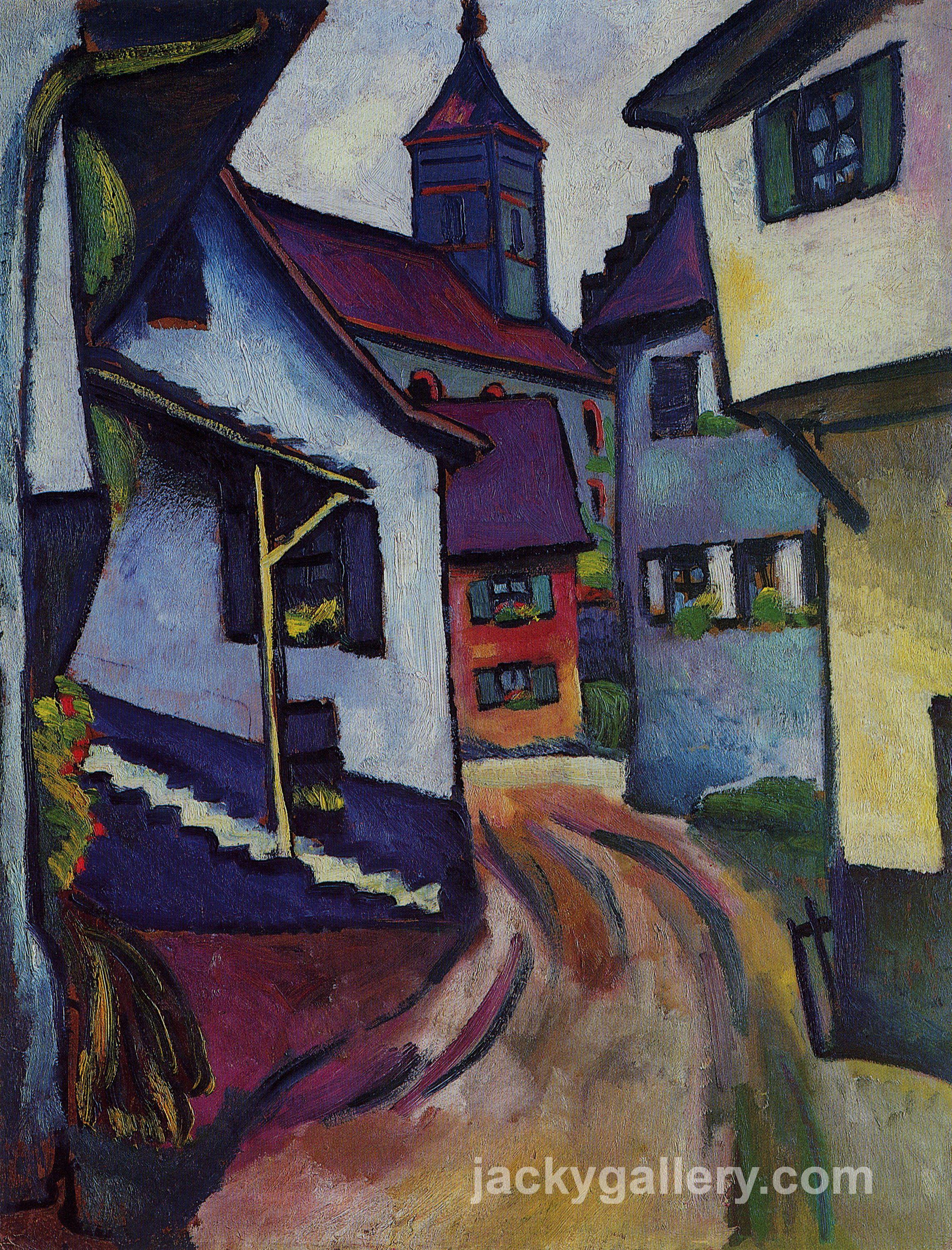 Street with church in Kandern, August Macke painting